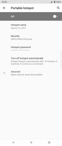 Press Hotspot name and key in the required name for the Wi-Fi hotspot. Press Hotspot name and key in the required name for the Wi-Fi hotspot.
