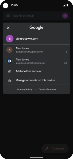 Press the required email account. Press the required email account.