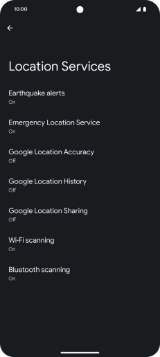 Press Google Location Accuracy. Press Google Location Accuracy.