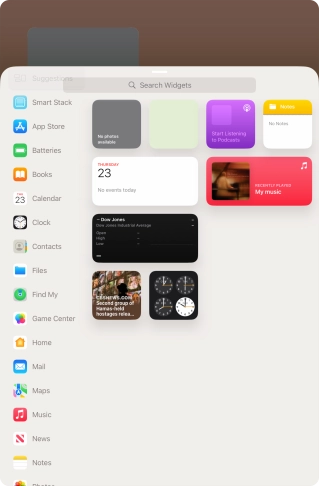 Press the required widget. Press the required widget.