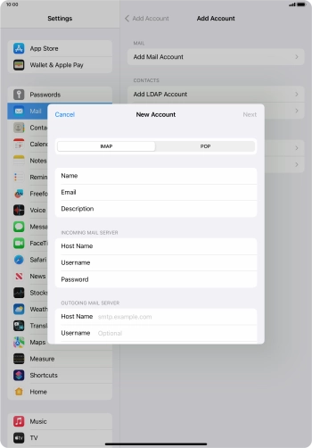Press Host Name and key in the name of your email provider's outgoing server. Press Host Name and key in the name of your email provider's outgoing server.