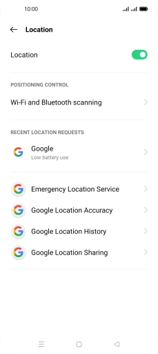 Press Google Location Accuracy. Press Google Location Accuracy.