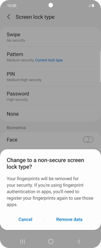 Press Remove data. Press Remove data.