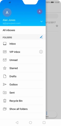 Press the email account drop down list. Press the email account drop down list.