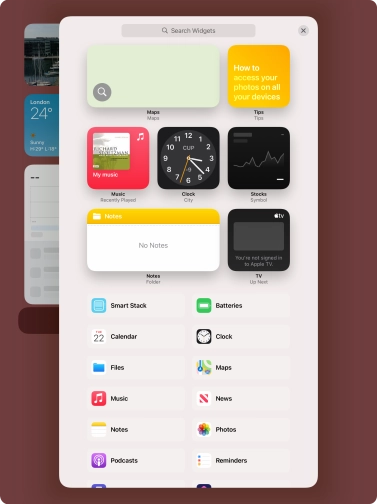 Press the required widget. Press the required widget.