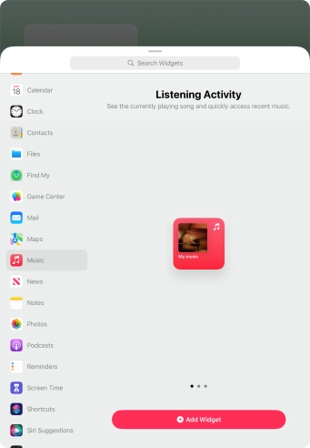 Slide your finger right or left on the screen to select the required widget size. Slide your finger right or left on the screen to select the required widget size.