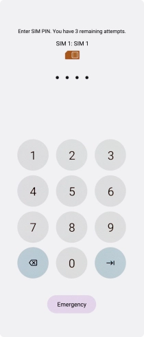 If your SIM is locked, key in your PIN and press arrow right. The default PIN is 1111. If your SIM is locked, key in your PIN and press arrow right. The default PIN is 1111.