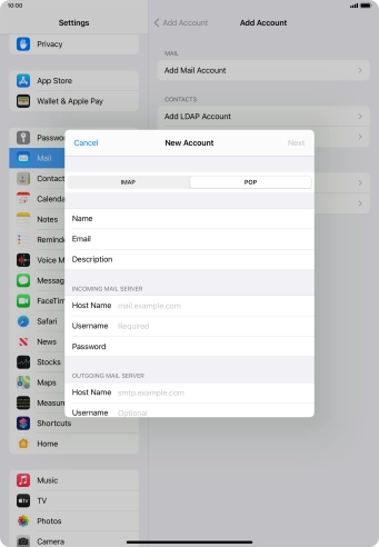 Press Host Name and key in the name of your email provider's incoming server. Press Host Name and key in the name of your email provider's incoming server.