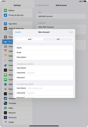 Press Username and key in the username for your email account. Press Username and key in the username for your email account.
