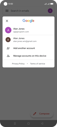 Press the required email account. Press the required email account.