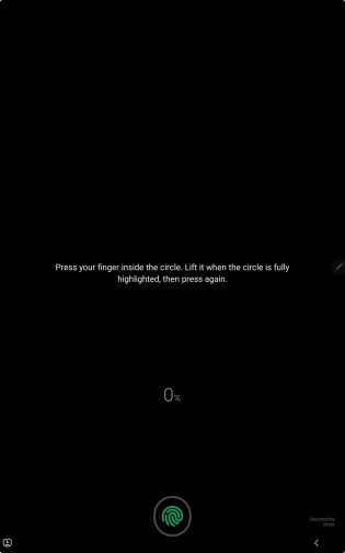 Follow the instructions on the screen to create the lock code using your fingerprint. Follow the instructions on the screen to create the lock code using your fingerprint.
