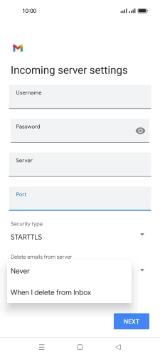 Press Never to keep email on the server when you delete them on your phone. Press Never to keep email on the server when you delete them on your phone.