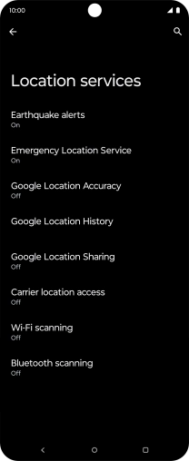 Press Google Location Accuracy. Press Google Location Accuracy.
