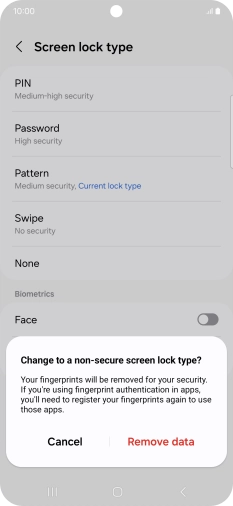 Press Remove data. Press Remove data.