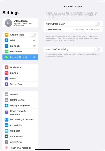 Press Wi-Fi Password and key in the required password. Press Wi-Fi Password and key in the required password.