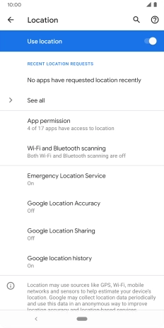 Press Google Location Accuracy. Press Google Location Accuracy.
