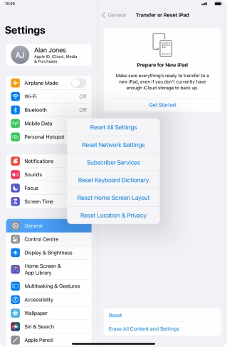 Press Reset All Settings. Press Reset All Settings.