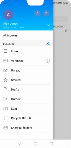 Press the email account drop down list. Press the email account drop down list.