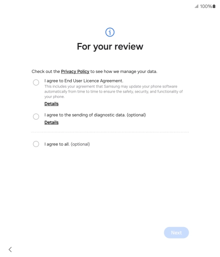 Press the fields to accept the terms and conditions. Press the fields to accept the terms and conditions.