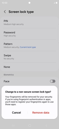 Press Remove data. Press Remove data.