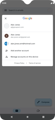 Press the required email account. Press the required email account.