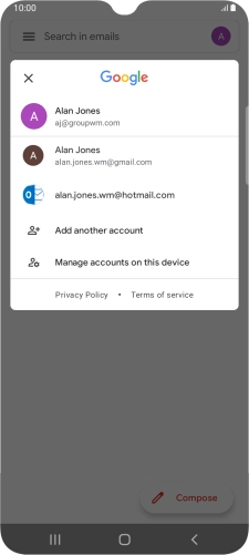Press the required email account. Press the required email account.