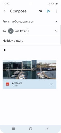 Press the send icon when you've finished your email. Press the send icon when you've finished your email.