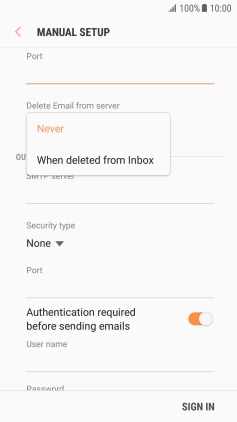 Press Never to keep email messages on the server when you delete them on your phone. Press Never to keep email messages on the server when you delete them on your phone.