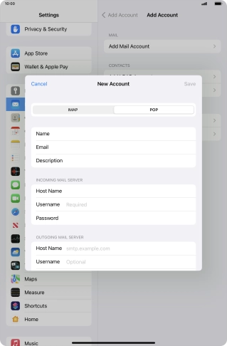 Press Username and key in the username for your email account. Press Username and key in the username for your email account.
