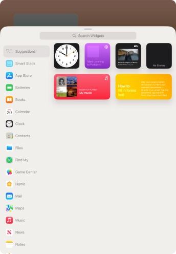 Press the required widget. Press the required widget.
