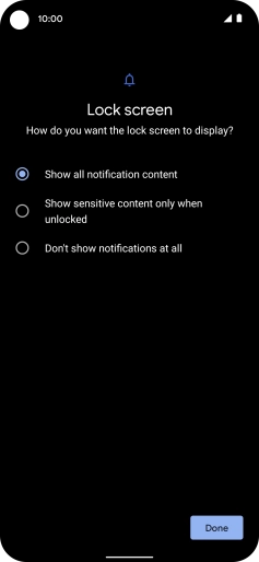 Press the required setting. Press the required setting.