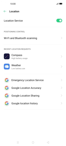 Press Google Location Accuracy. Press Google Location Accuracy.