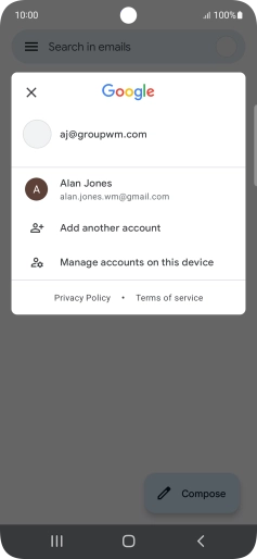 Press the required email account. Press the required email account.