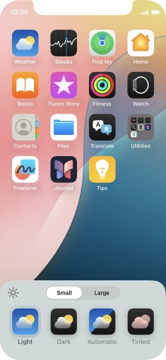 Press the required setting to select the size of app icons on the home screen. Press the required setting to select the size of app icons on the home screen.