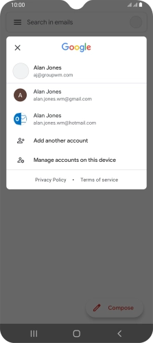 Press the required email account. Press the required email account.