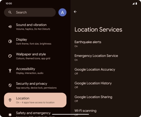 Press Google Location Accuracy. Press Google Location Accuracy.