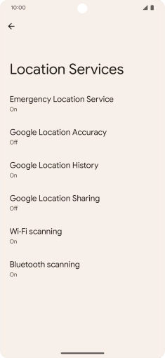 Press Google Location Accuracy. Press Google Location Accuracy.