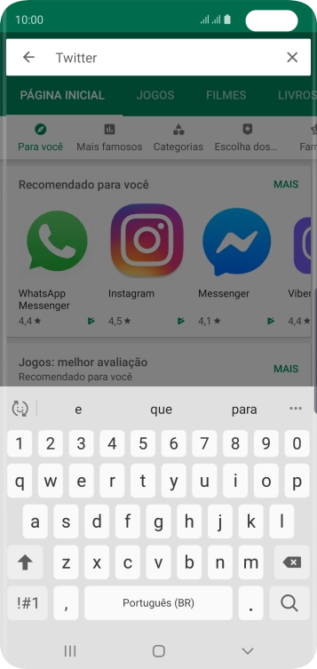 Digite Twitter e pressione o ícone de busca. Digite Twitter e pressione o ícone de busca.