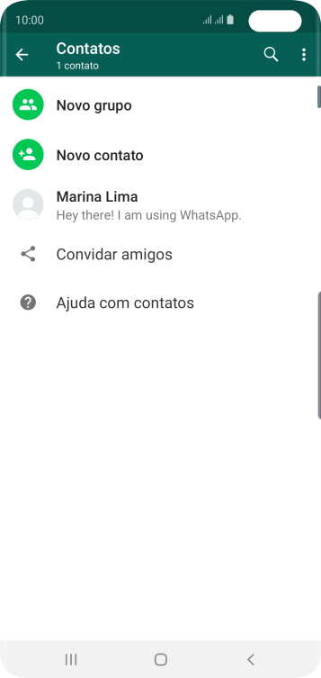 Pressione o ícone de busca, e digite as primeiras letras do nome do contato. Pressione o ícone de busca, e digite as primeiras letras do nome do contato.