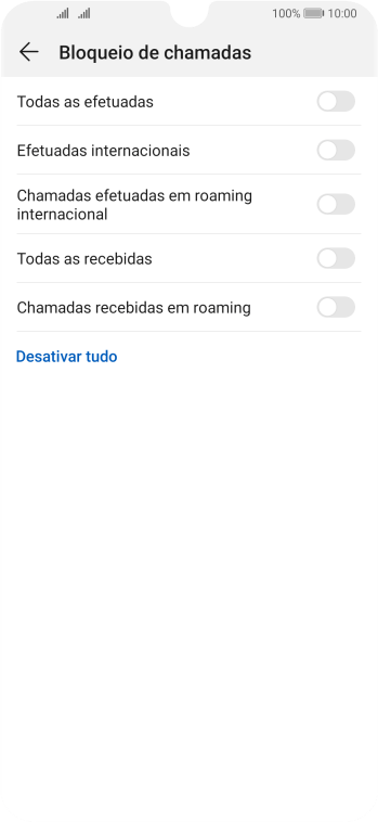Pressione o indicador ao lado do tipo de bloqueio desejado para ativar ou desativar a função. Pressione o indicador ao lado do tipo de bloqueio desejado para ativar ou desativar a função.