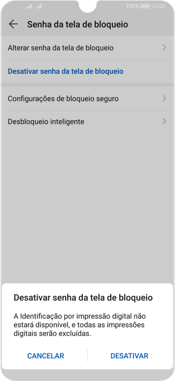 Pressione DESATIVAR, e insira o código de bloqueio extra que você criou anteriormente. Pressione DESATIVAR, e insira o código de bloqueio extra que você criou anteriormente.