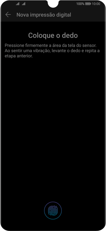 Siga as instruções na tela para configurar o código de bloqueio do celular com impressão digital. Siga as instruções na tela para configurar o código de bloqueio do celular com impressão digital.