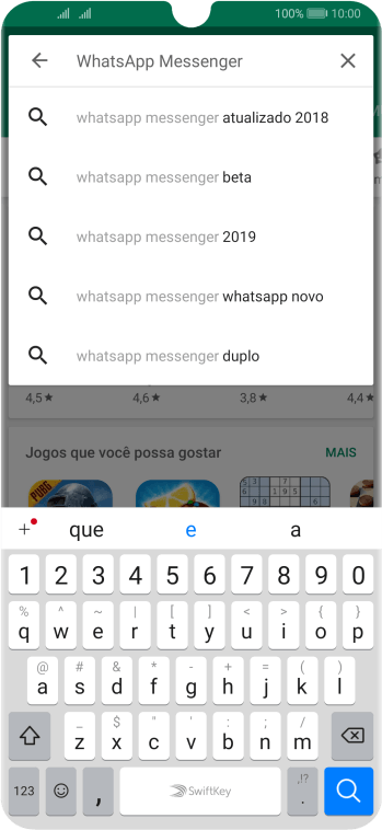 Digite WhatsApp Messenger, e pressione o ícone de busca. Digite WhatsApp Messenger, e pressione o ícone de busca.