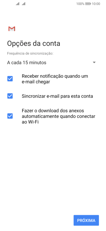 Se a tela mostrar essa imagem, sua conta foi reconhecida e configurada automaticamente. Siga as instruções da tela para inserir mais informações e finalizar a configuração. Se a tela mostrar essa imagem, sua conta foi reconhecida e configurada automaticamente. Siga as instruções da tela para inserir mais informações e finalizar a configuração.