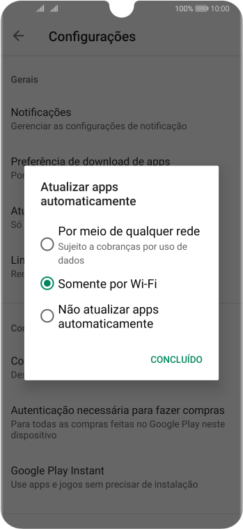Para ativar a atualização automática de apps via rede celular, você deve pressionar Por meio de qualquer rede. Para ativar a atualização automática de apps via rede celular, você deve pressionar Por meio de qualquer rede.