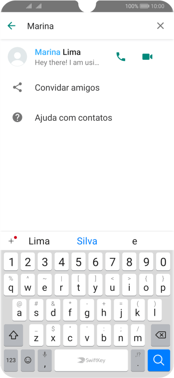 Pressione o ícone de chamada de voz para realizar uma chamada de voz para o contato. Pressione o ícone de chamada de voz para realizar uma chamada de voz para o contato.
