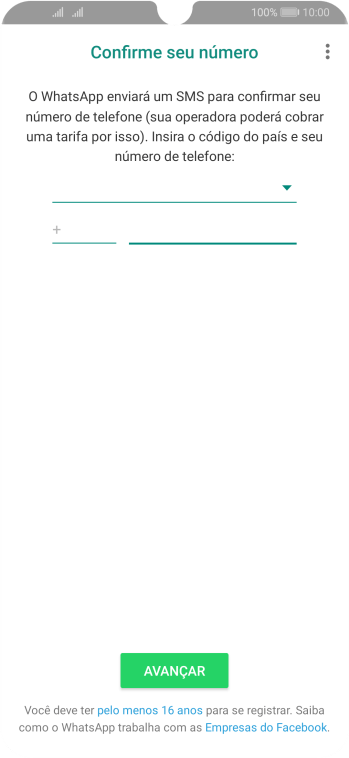 Pressione AVANÇAR. Aguarde até que o celular receba uma SMS para confirmar seu número de telefone. Pressione AVANÇAR. Aguarde até que o celular receba uma SMS para confirmar seu número de telefone.