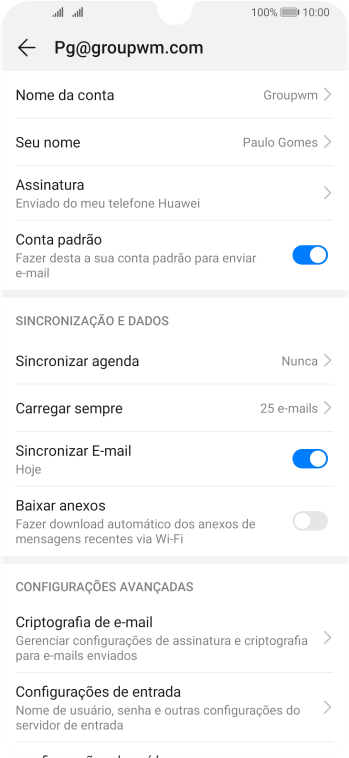 Pressione Nome da conta, e digite o nome da conta de e-mail. Pressione Nome da conta, e digite o nome da conta de e-mail.