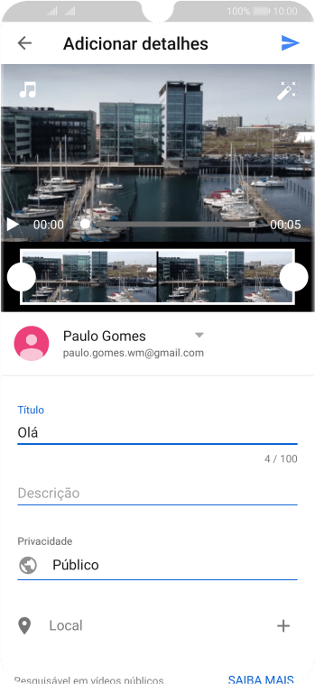 Escreva o texto desejado, e pressione o ícone de upload. Escreva o texto desejado, e pressione o ícone de upload.