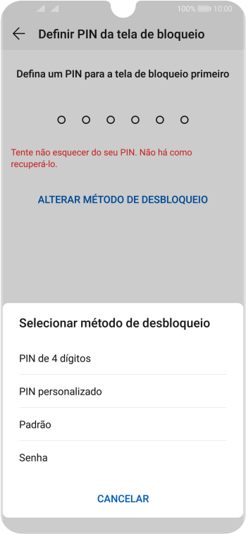 Pressione o código de bloqueio desejado, e siga as instruções da tela para criar um código extra. Pressione o código de bloqueio desejado, e siga as instruções da tela para criar um código extra.
